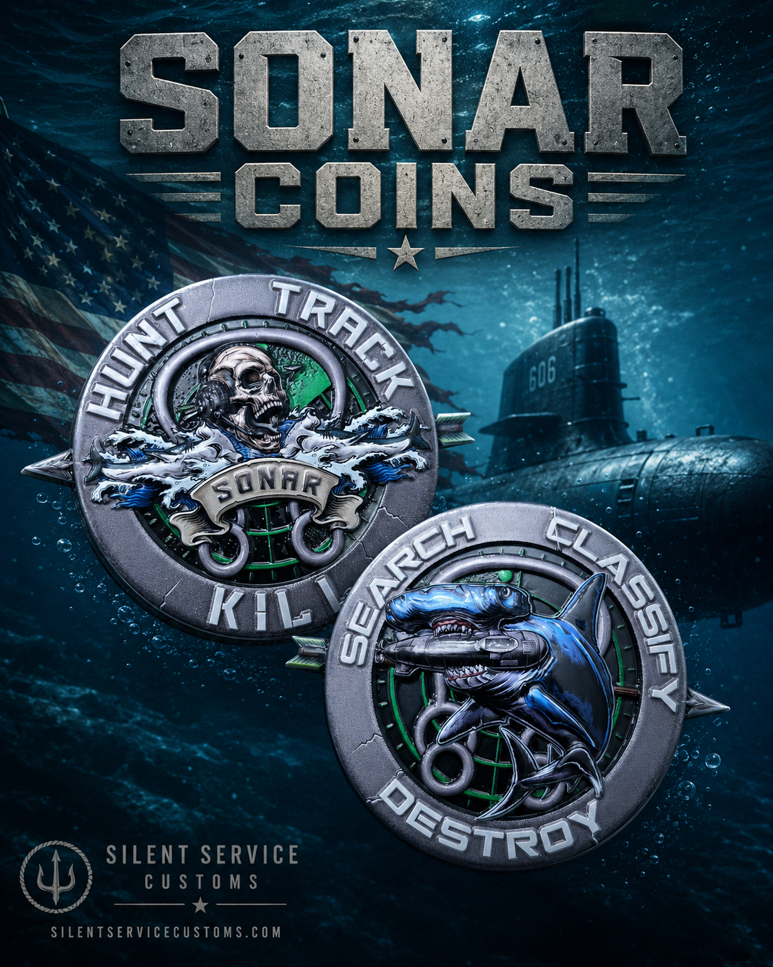 Updated Sonar Challenge Coin | Hunt. Track. Kill.