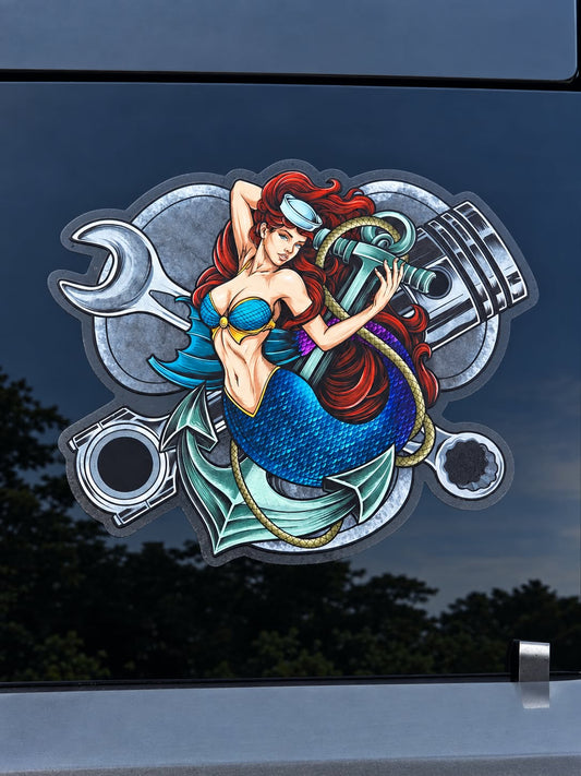 14" Clear background A-Gang Window Cling Mermaid